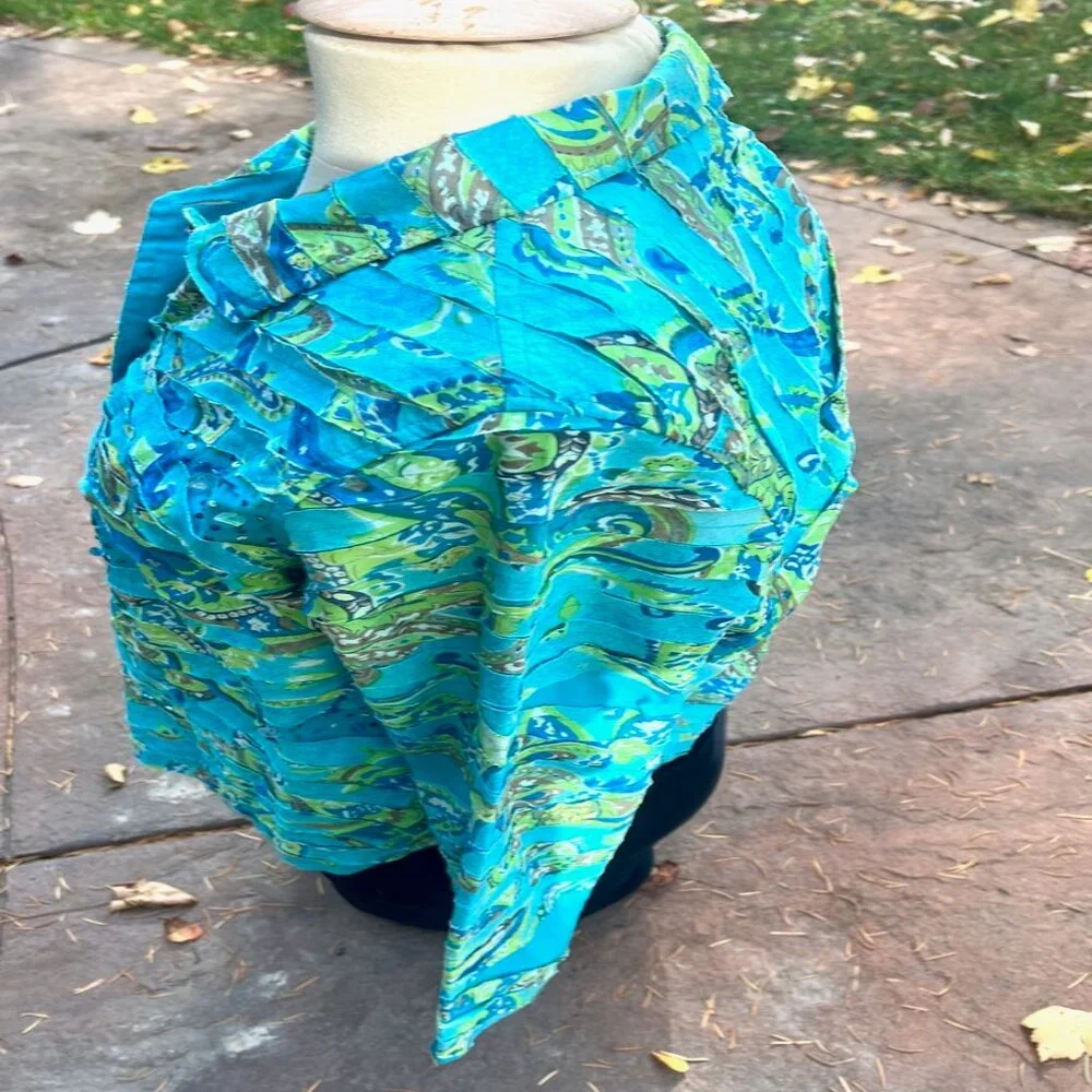 Shirt Jacket Sequins, Fancy buttons, Artistic Design, Blues, Greens, P Large - Picture 5 of 5